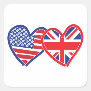 Adesivo Quadrado Bandeira Americana/Union Jack Flag Hearts