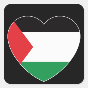 Adesivo Quadrado bandeira branca palestina design gráfico cardíaco