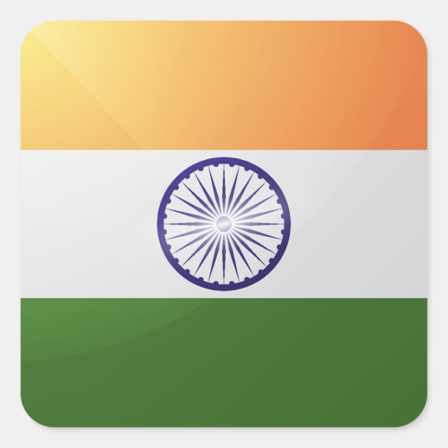 Adesivo Quadrado Bandeira brilhante quadrada da Índia (Frente)