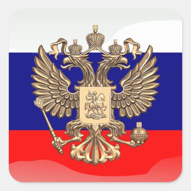 Adesivo Quadrado Bandeira brilhante russa (Frente)