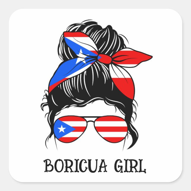 Adesivo Quadrado Bandeira Custa Boricua Girl Porto Rico (Frente)
