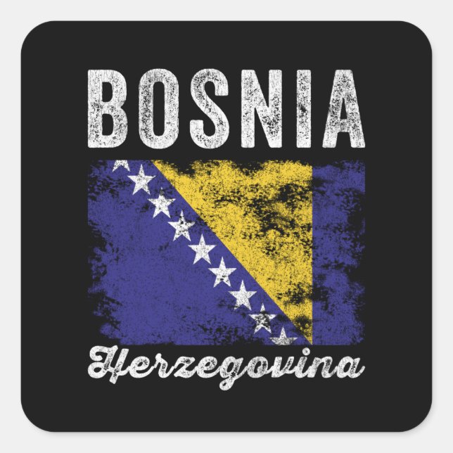 Adesivo Quadrado Bandeira da Bósnia e Herzegovina aflita (Frente)