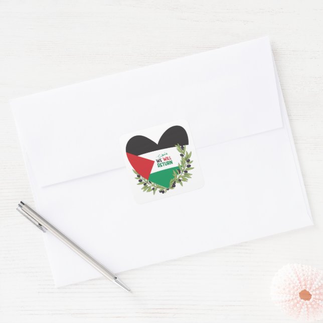 Adesivo Quadrado Bandeira da Palestina e Ramos Olivais (Envelope)