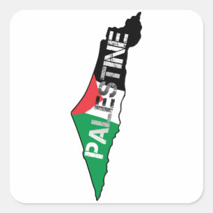 Adesivo Quadrado Bandeira da Palestina Livre no Mapa Palestino