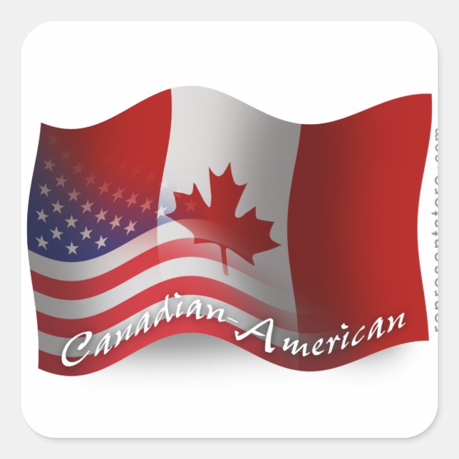 Adesivo Quadrado Bandeira de acendimento canadense-americano (Frente)