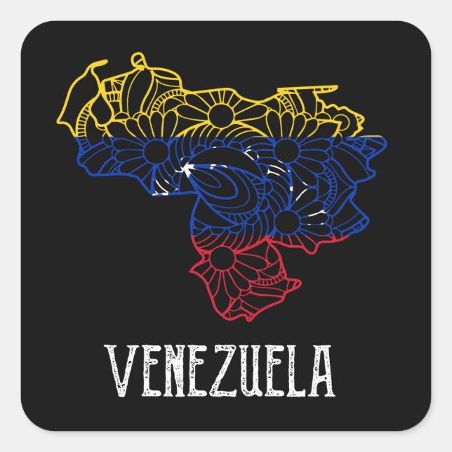 Adesivo Quadrado Bandeira de Arte Mandala na Venezuela (Frente)