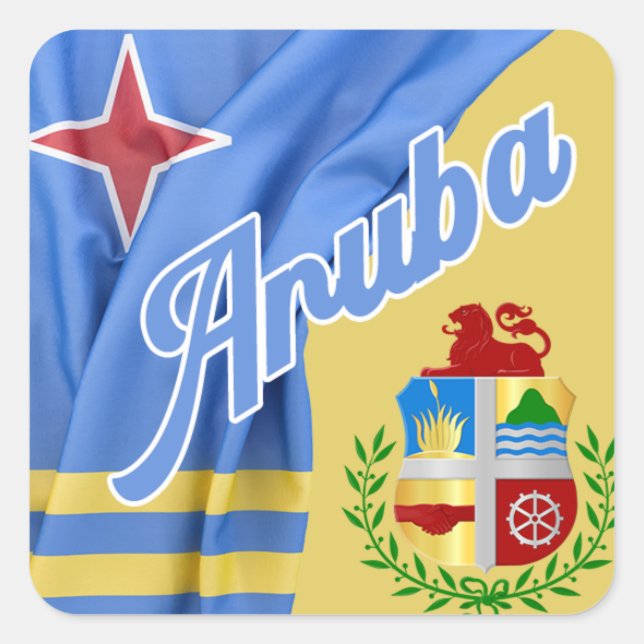 Adesivo Quadrado Bandeira De Aruba E Casaco De Armas (Frente)
