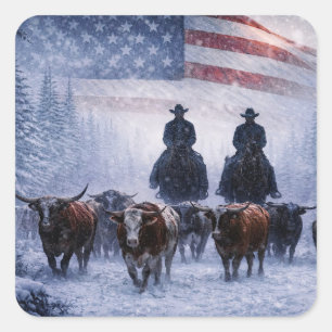 Adesivo Quadrado Bandeira de Gado de Cowboys de Férias de Natal