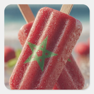 Adesivo Quadrado Bandeira de Marrocos Picolé Verão Praia Patriótico