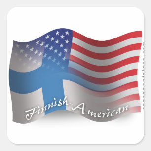Adesivo Quadrado Bandeira de ondulação Finlandês-Americana
