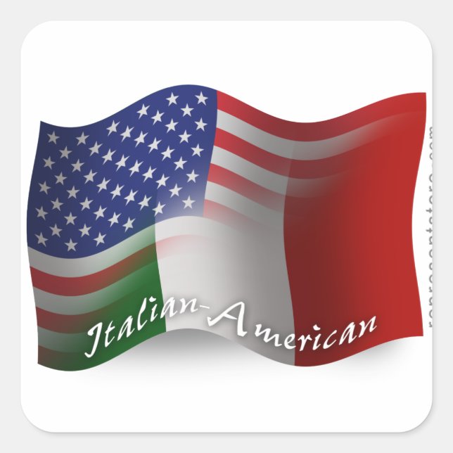 Adesivo Quadrado Bandeira de ondulação Italiano-Americana (Frente)