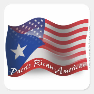 Adesivo Quadrado Bandeira de ondulação Rican-Americana de Puerto