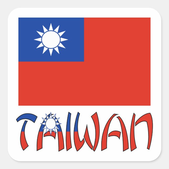 Adesivo Quadrado Bandeira de Taiwan e Taiwan (Frente)