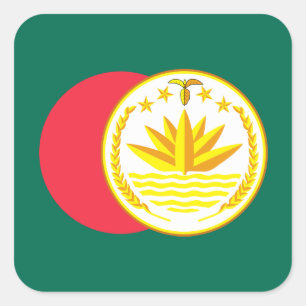 Adesivo Quadrado Bandeira do Bangladesh e emblema nacional, Banglad