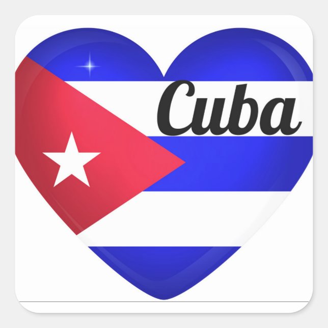 Adesivo Quadrado Bandeira do Coração de Cuba (Frente)