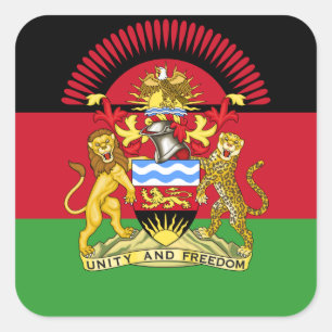 Adesivo Quadrado Bandeira do Malawi e Casaco de Armas, Bandeira do