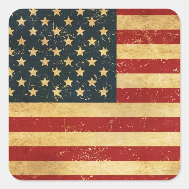 Adesivo Quadrado Bandeira do USA Vintage Grunge (Frente)