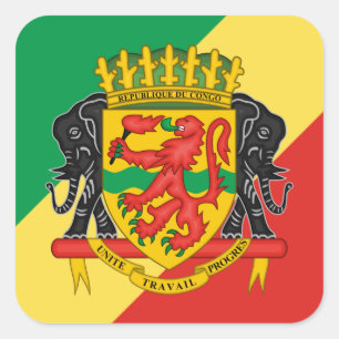 Adesivo Quadrado Bandeira e Casaco de armas congolesa, República d