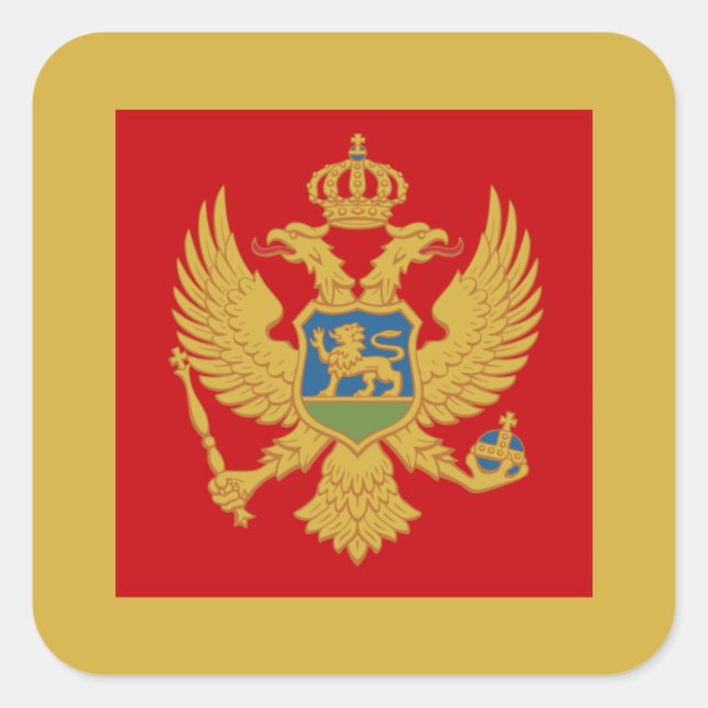 Adesivo Quadrado Bandeira e Casaco de Armas do Montenegro (Frente)