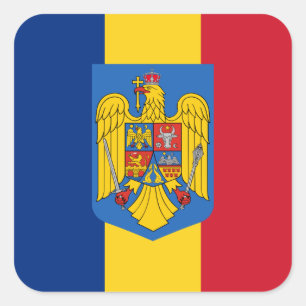 Adesivo Quadrado Bandeira e Casaco de armas romenas, Bandeira da Ro