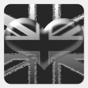 Adesivo Quadrado Bandeira e coração modernos de Union Jack