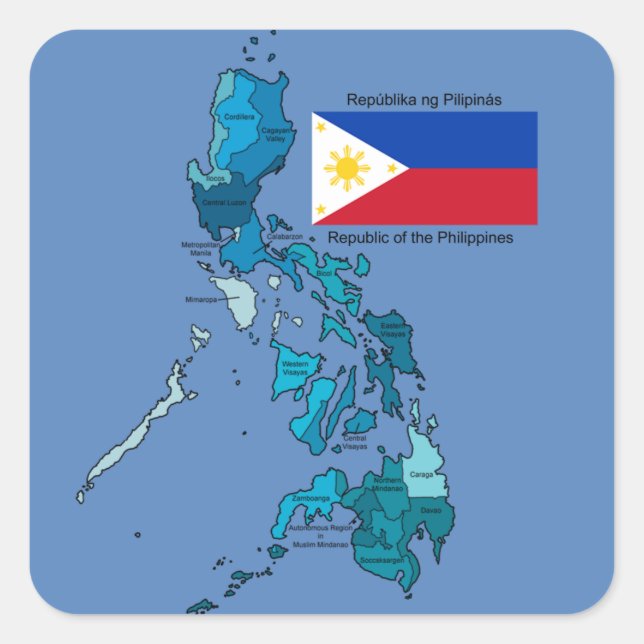 Adesivo Quadrado Bandeira e mapa das Filipinas (Frente)