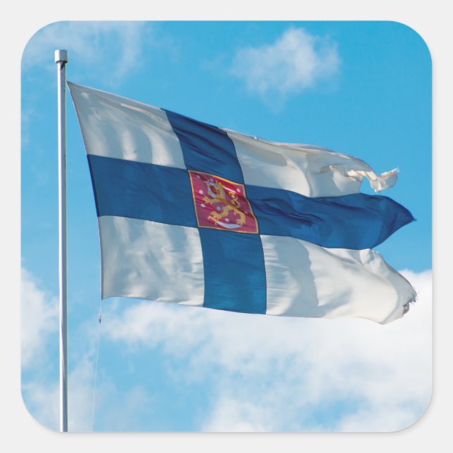 Adesivo Quadrado Bandeira finlandesa (Frente)