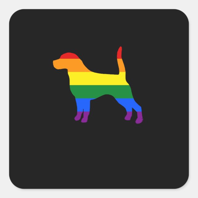 Adesivo Quadrado Bandeira gay Dog Beagle Rainbow Orgulho gay (Frente)