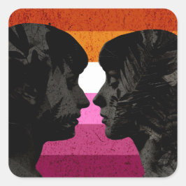Adesivo Quadrado Bandeira Lésbica com Duas Mulheres Silhouettes