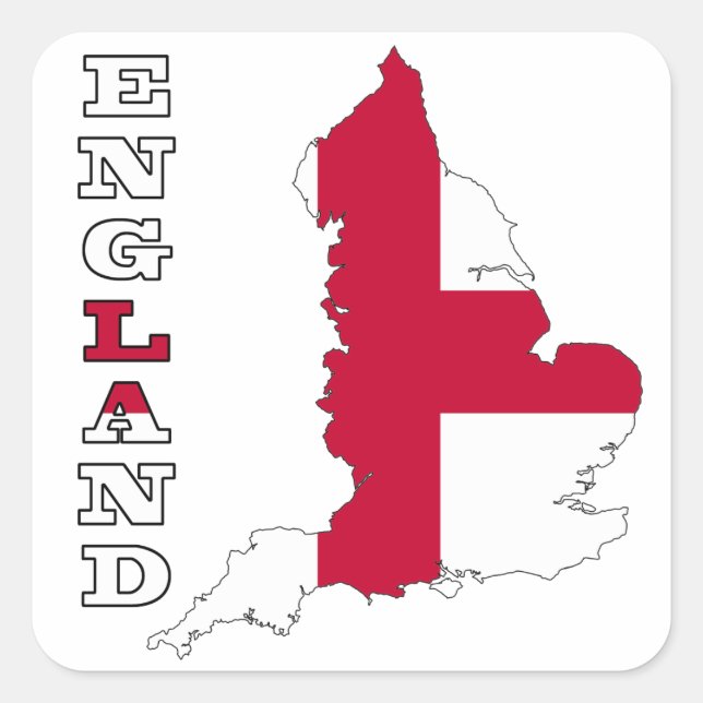 Adesivo Quadrado Bandeira no Mapa da Inglaterra (Frente)