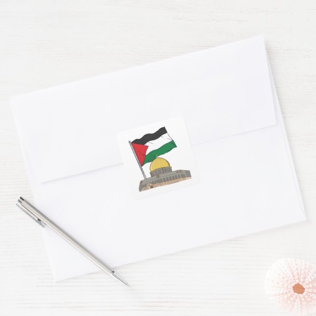 Adesivo Quadrado Bandeira palestina acima do Domo da Mesquita Rock (Envelope)