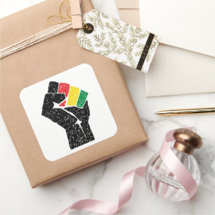 Adesivo Quadrado bandeira Pan-Africana Punho, história negra afro-a