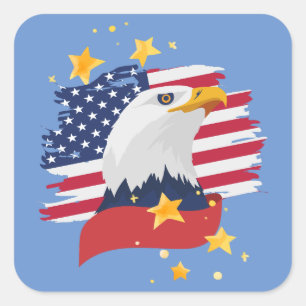 Adesivo Quadrado Bandeira Patriótica Águia EUA Estrelas Azuis