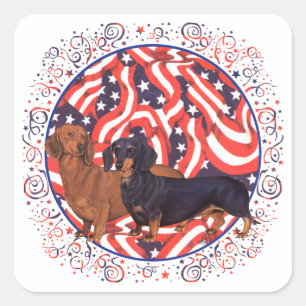 Adesivo Quadrado Bandeira Patriótica de Dachshunds