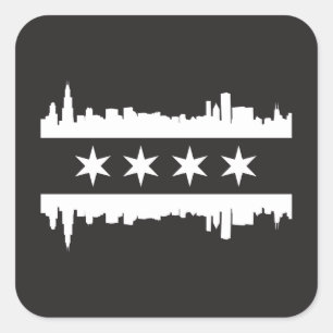 Adesivo Quadrado Bandeira & skyline de Chicago - preto e branco