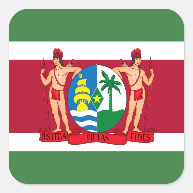 Adesivo Quadrado Bandeira Surinamesa e Casaco de Armas, Bandeira do (Frente)