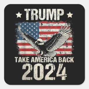 Adesivo Quadrado bandeira Trump 2024 leve a América de volta homens