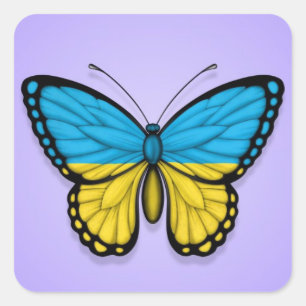 Adesivo Quadrado Bandeira ucraniana da borboleta no roxo
