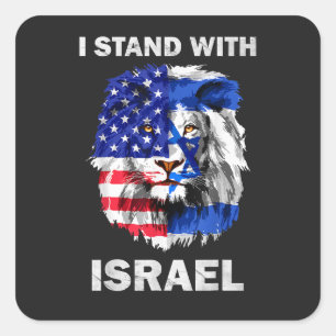Adesivo Quadrado Bandeiras de Israel e EUA Leão _ Eu Estou com Isra