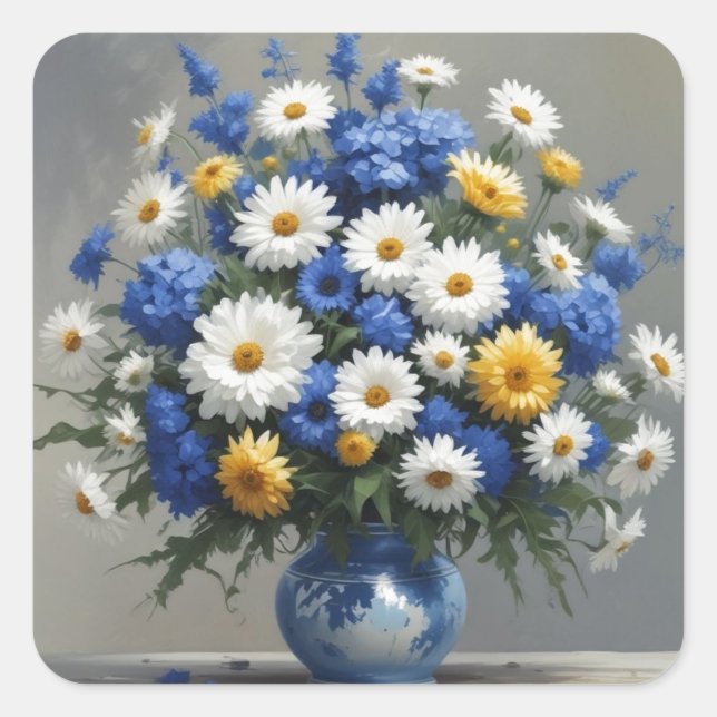 Adesivo Quadrado Bando de Flores de Aquarela Elegante (Frente)