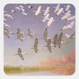Adesivo Quadrado Bando de Ibis sobrevoando Zonas Úmidas, Aves Vinta