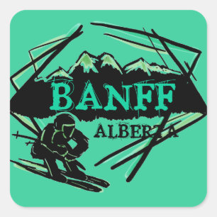 Adesivo Quadrado Banff Alberta Canada Tea green ski Logo stickers