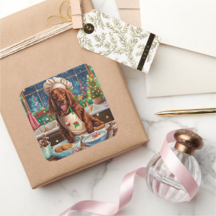 Adesivo Quadrado Banho de Férias do Setter Irlandês: Natal Festivo