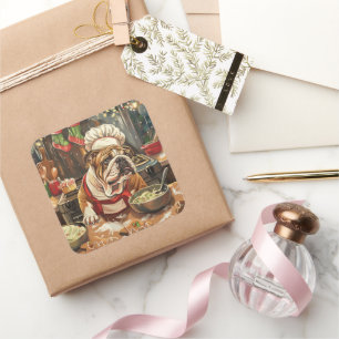 Adesivo Quadrado Banho Feriado de Bulldog: Natal Festivo