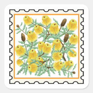 Adesivo Quadrado Banksias Amarelas arte de selo australiano