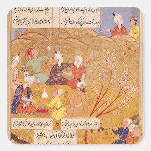 Adesivo Quadrado Banquete ao ar livre de F.103v, de um livro dos