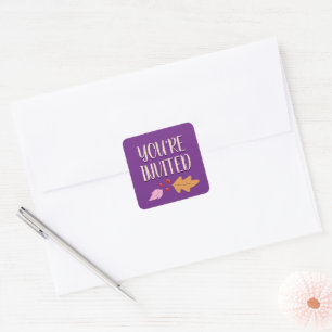 Adesivo Quadrado Banquete de Amizade Selo de Envelope Roxo e Dour