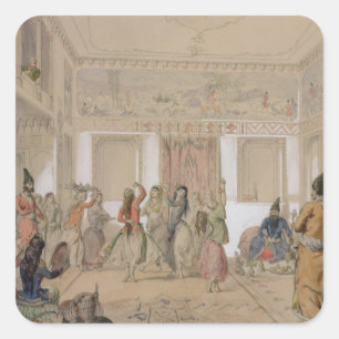 Adesivo Quadrado Banquete do Harem, Tehran (lápis & w/c no papel)