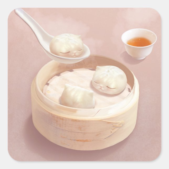 Adesivo Quadrado Bao Baby - Tea Time Bao Buddies (Frente)