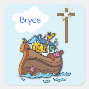 Adesivo Quadrado Baptismo customizável do bebê da arca de Noah,